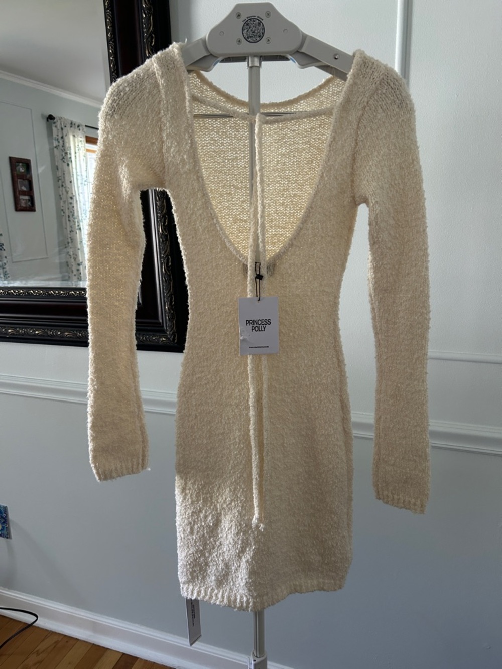 Princess Polly Ivory Deep V Long Sleeve Knit Dress